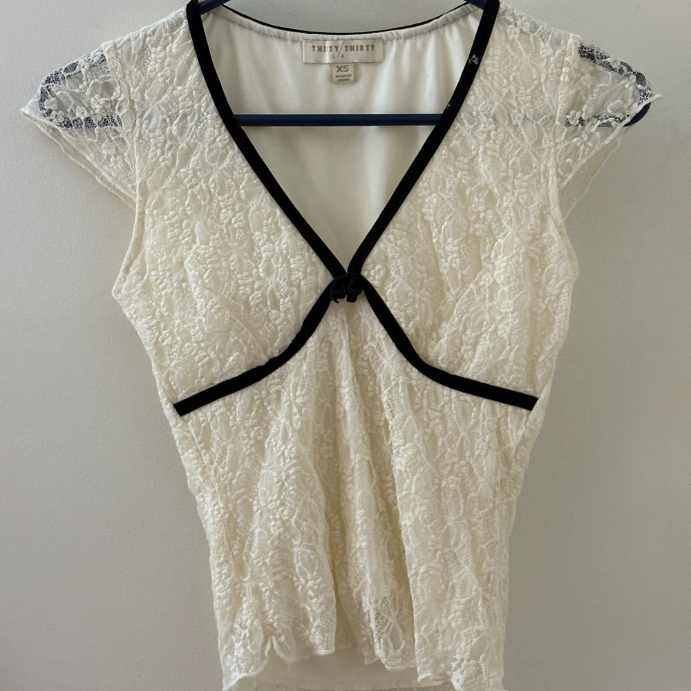 Ivory Lace Top with Black Trim